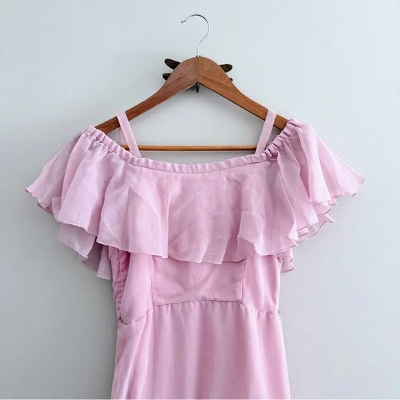 Vintage Pink Ruffle Aline Maxi Dress - Picture 2 of 6